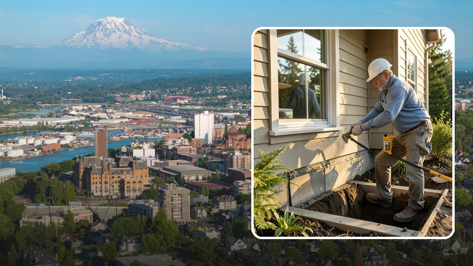 Window Well Installation in Tacoma, Pierce County, WA - Installing drained window wells that hold back soil and manage groundwater around below-grade windows.