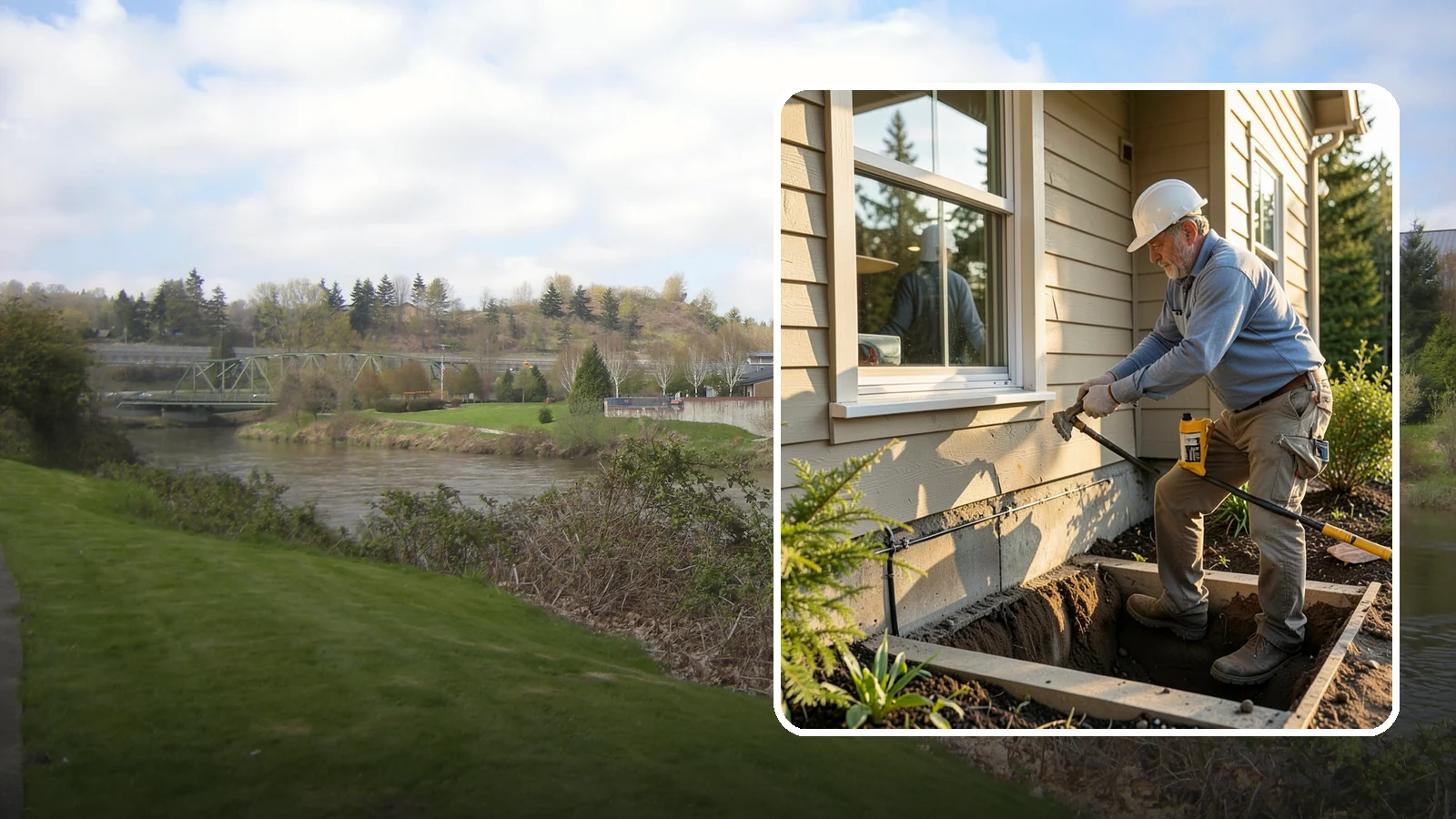 Window Well Installation in Tukwila, King County, WA - Installing drained window wells that hold back soil and manage groundwater around below-grade windows.