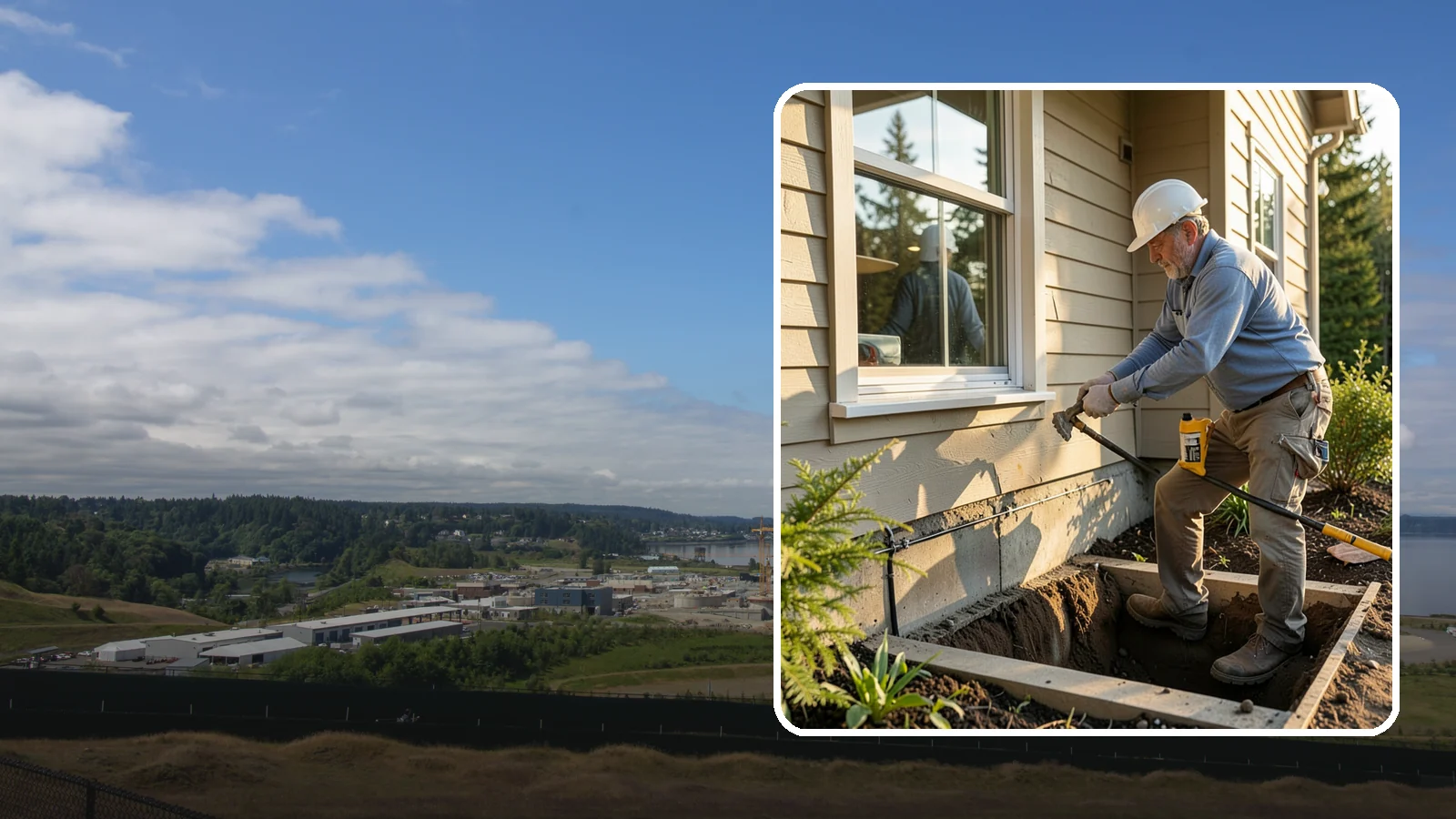 Window Well Installation in University Place, Pierce County, WA - Installing drained window wells that hold back soil and manage groundwater around below-grade windows.