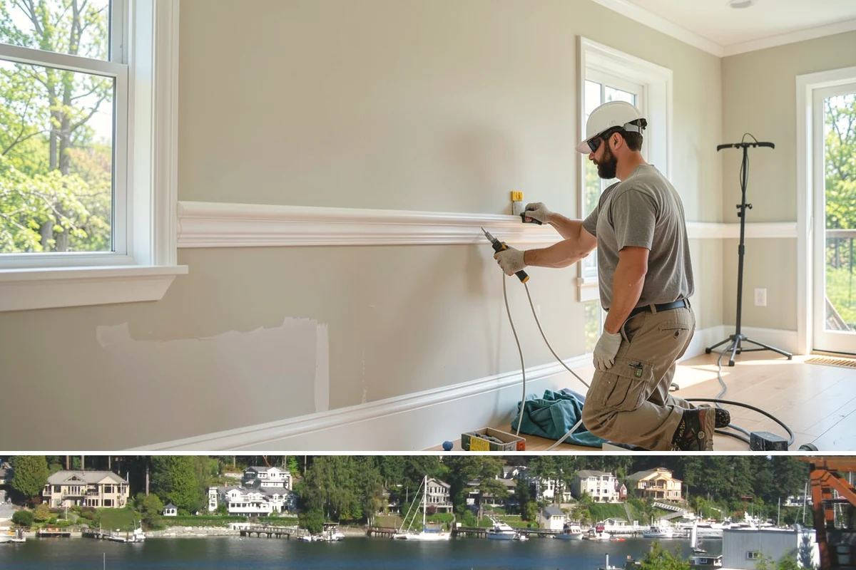 Wood Plank Ceiling in Gig Harbor, Pierce County, WA - Wood plank ceilings install year-round indoors, a great way to add warmth during the gray Puget Sound winter.