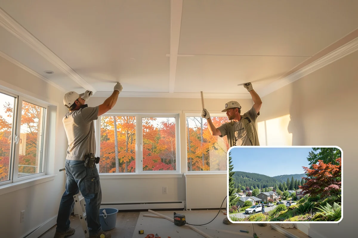 Wood Plank Ceiling in Index, Snohomish County, WA - Natural texture and dimension overhead