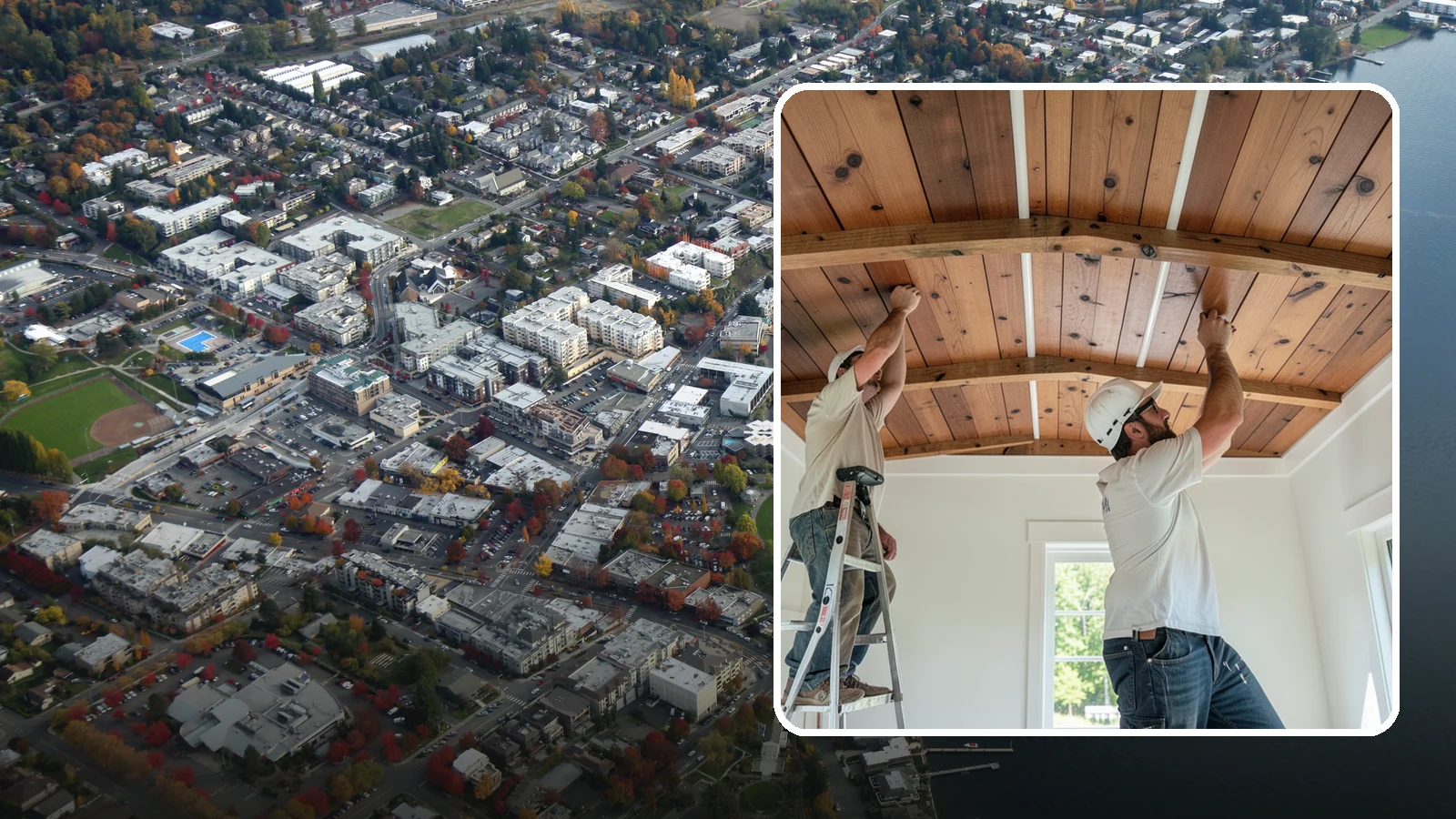 Wood Plank Ceiling in Kirkland, King County, WA - Custom wood plank ceiling installation that adds rustic or refined character overhead with durable, real-wood boards.
