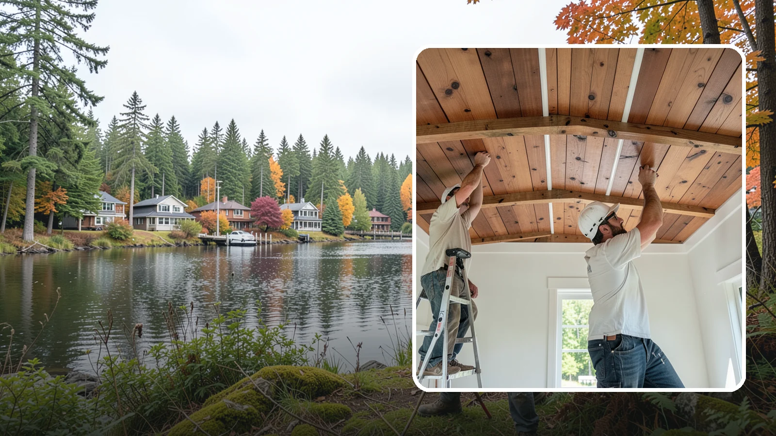 Wood Plank Ceiling in La Conner, Skagit County, WA - Custom wood plank ceiling installation that adds rustic or refined character overhead with durable, real-wood boards.