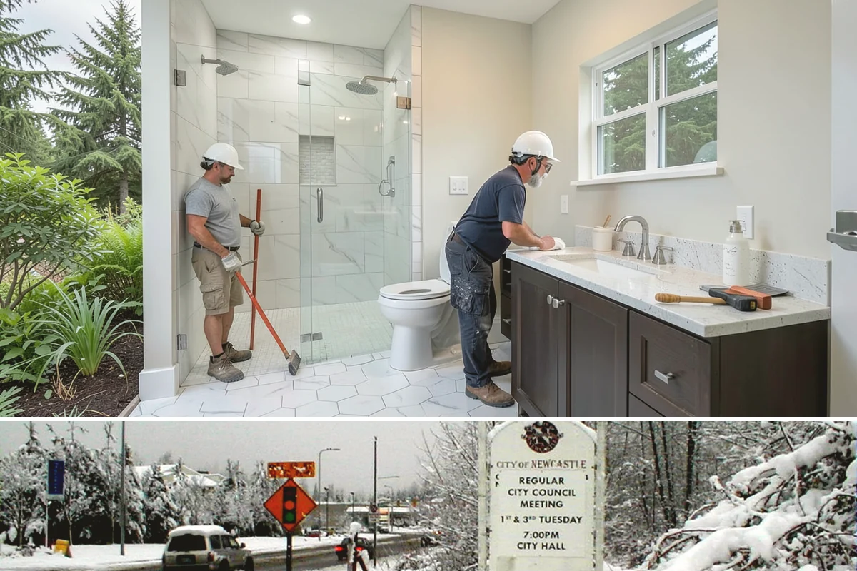Wood Plank Ceiling in Newcastle, King County, WA - Wood plank ceilings install year-round indoors, a great way to add warmth during the gray Puget Sound winter.