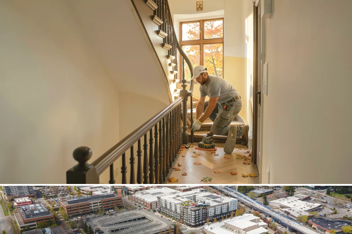 Wood Plank Ceiling in Redmond, King County, WA - Wood plank ceilings install year-round indoors, a great way to add warmth during the gray Puget Sound winter.