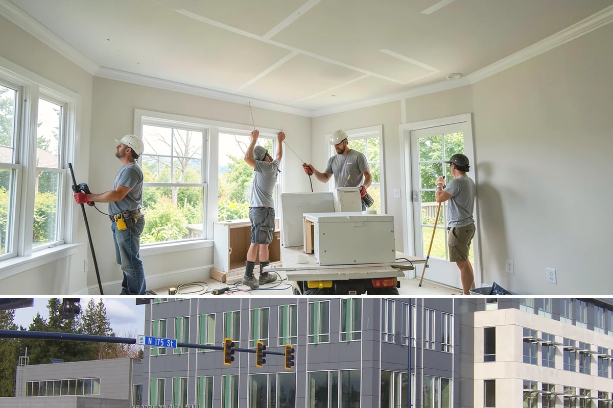 Wood Plank Ceiling in Shoreline, King County, WA - Wood plank ceilings install year-round indoors, a great way to add warmth during the gray Puget Sound winter.