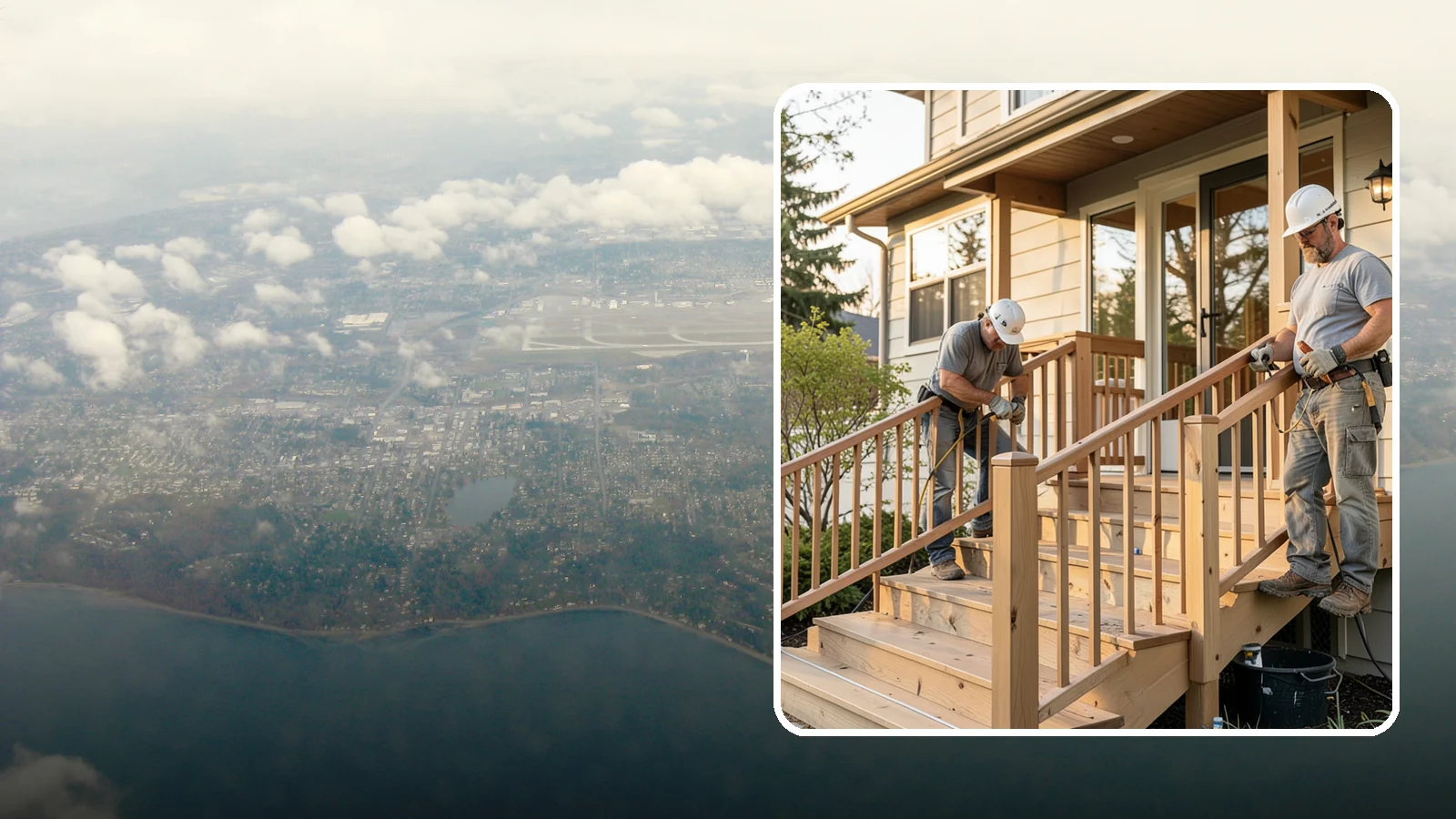 Wood Railing Installation in Burien, King County, WA - Warm, traditional wood railings and balusters built and finished to match your home.