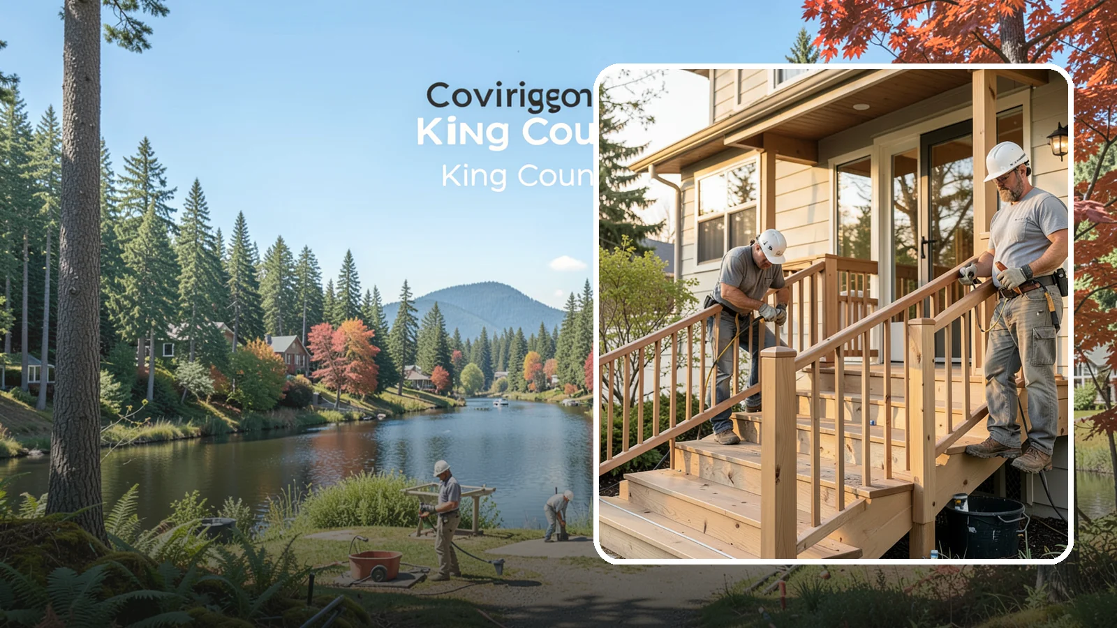 Wood Railing Installation in Covington, King County, WA - Warm, traditional wood railings and balusters built and finished to match your home.