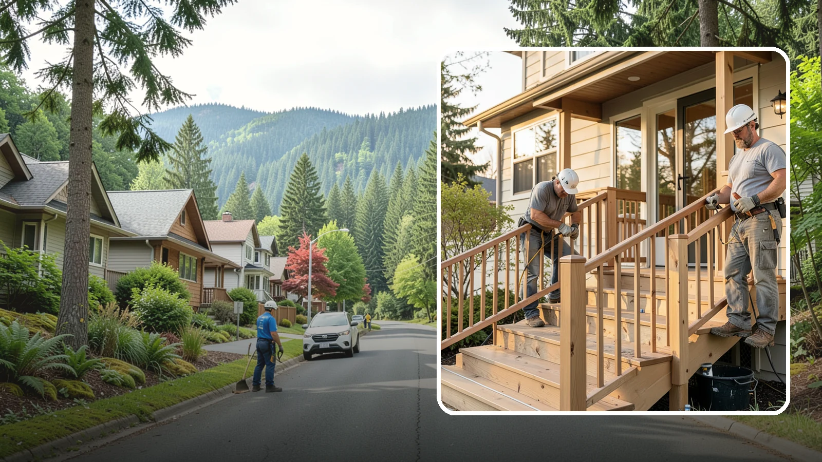 Wood Railing Installation in Darrington, Snohomish County, WA - Warm, traditional wood railings and balusters built and finished to match your home.