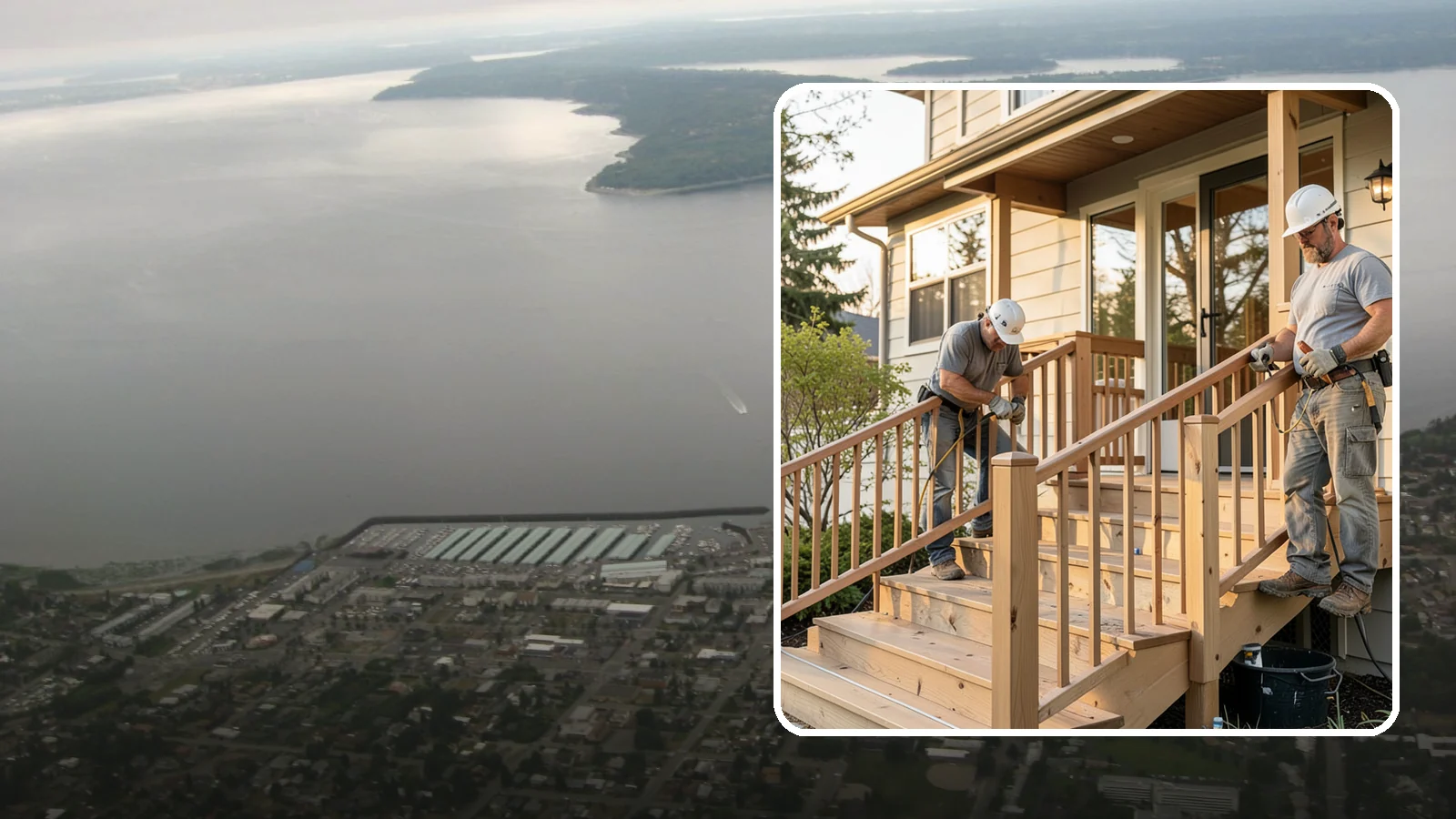 Wood Railing Installation in Des Moines, King County, WA - Warm, traditional wood railings and balusters built and finished to match your home.