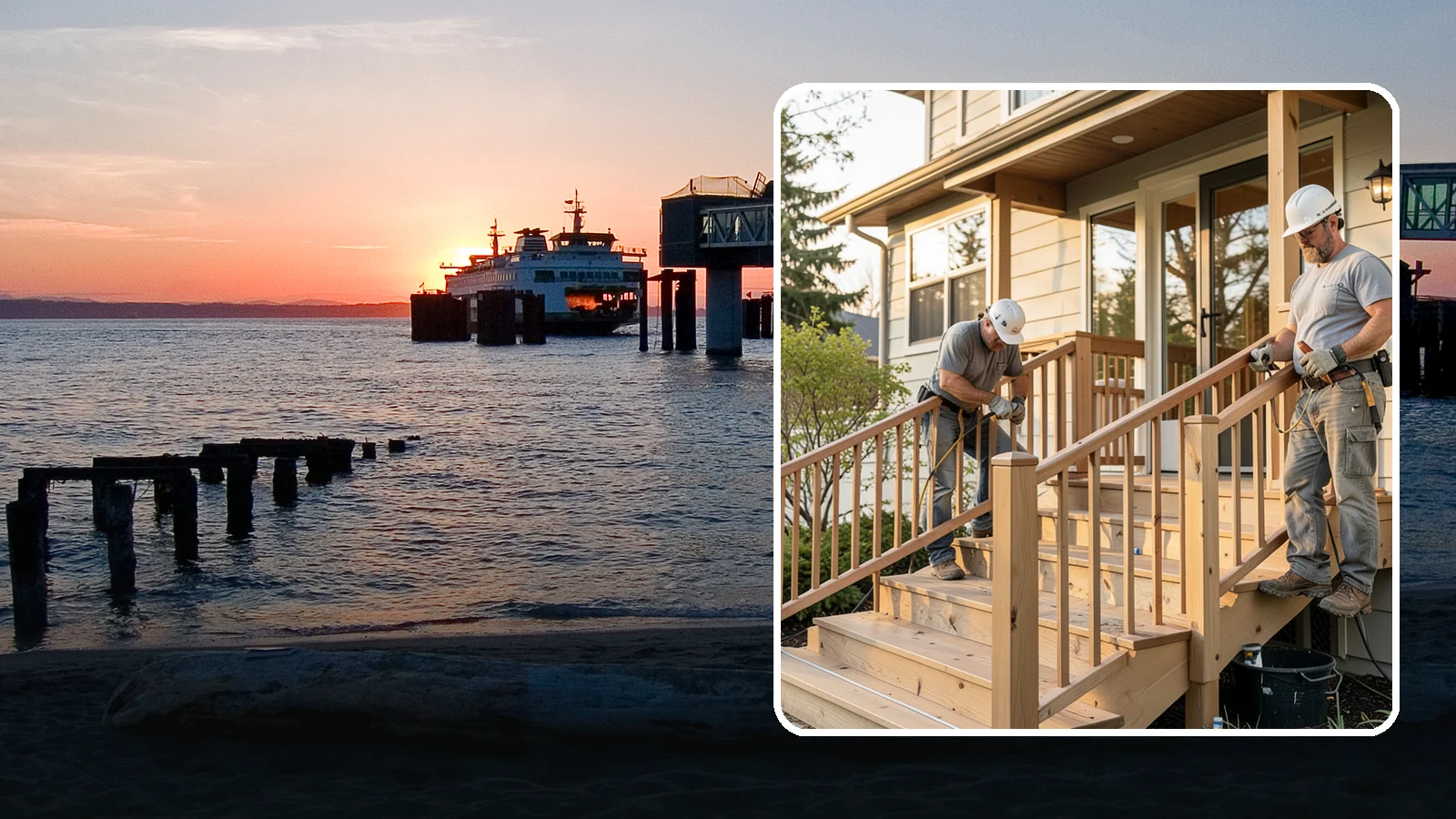 Wood Railing Installation in Edmonds, Snohomish County, WA - Warm, traditional wood railings and balusters built and finished to match your home.