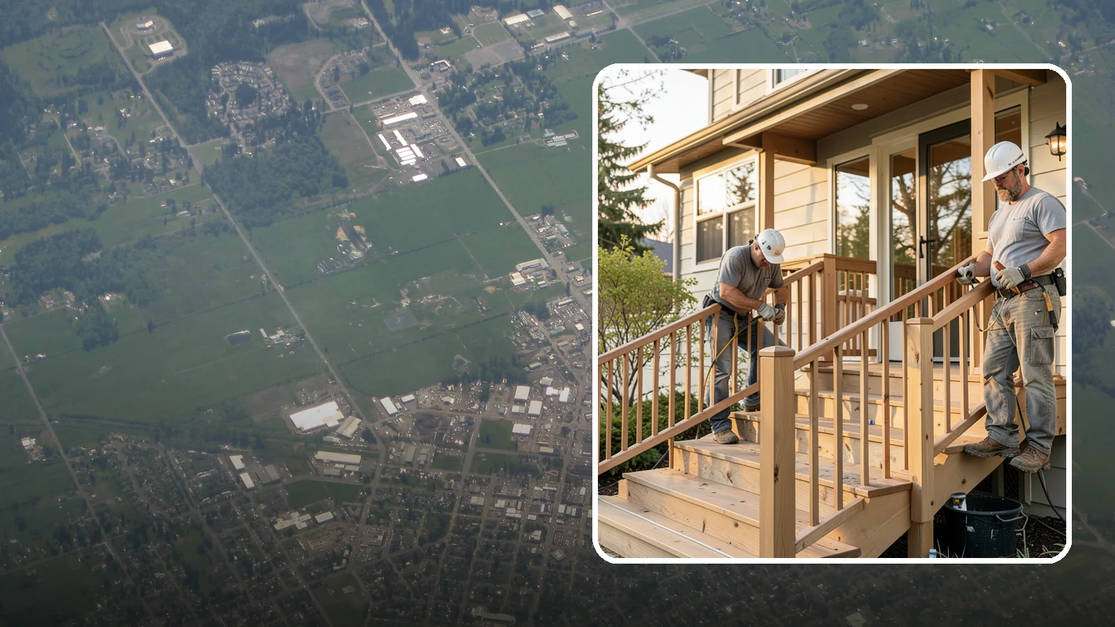 Wood Railing Installation in Enumclaw, King County, WA - Warm, traditional wood railings and balusters built and finished to match your home.