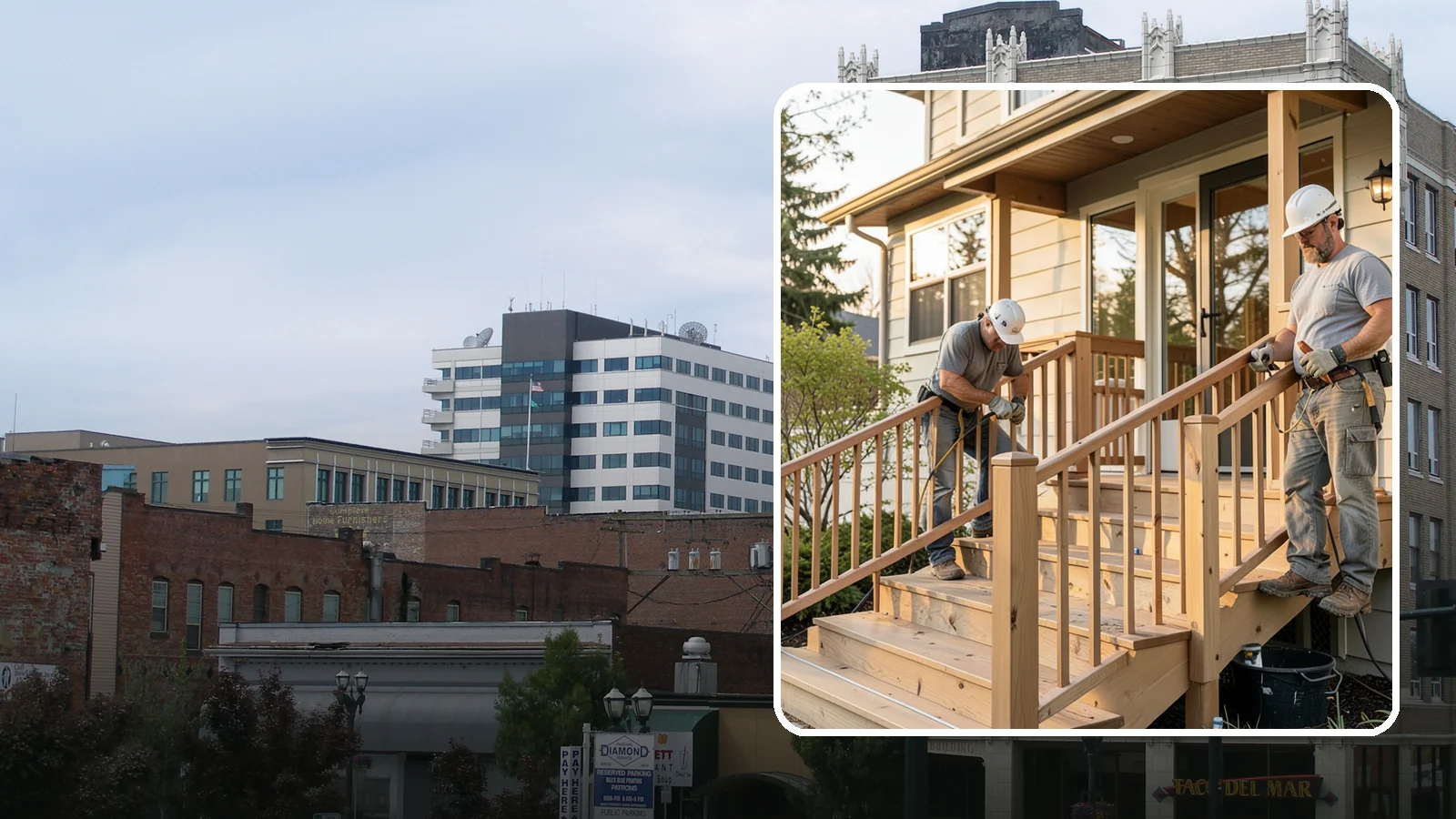 Wood Railing Installation in Everett, Snohomish County, WA - Warm, traditional wood railings and balusters built and finished to match your home.