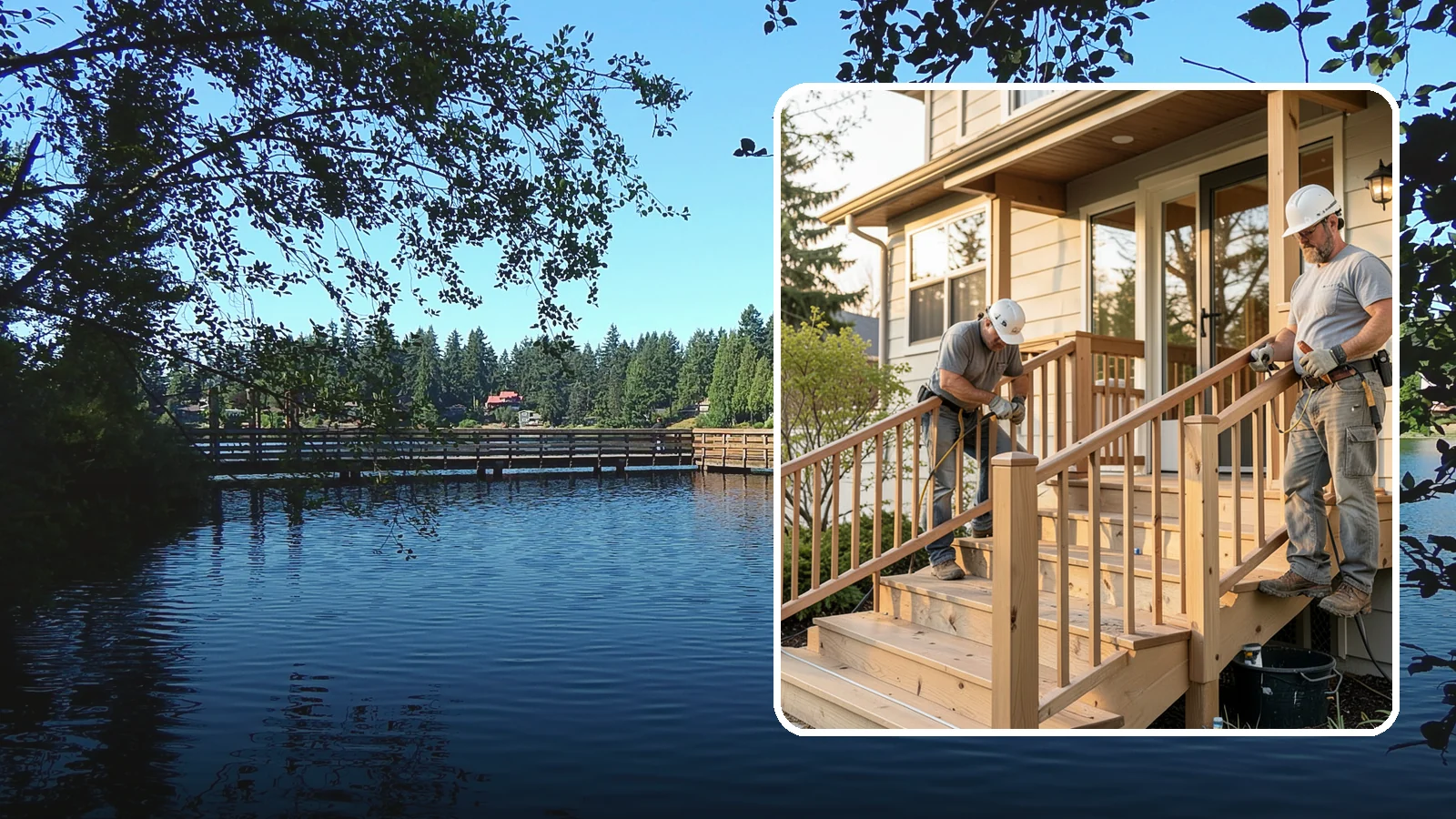 Wood Railing Installation in Federal Way, King County, WA - Warm, traditional wood railings and balusters built and finished to match your home.
