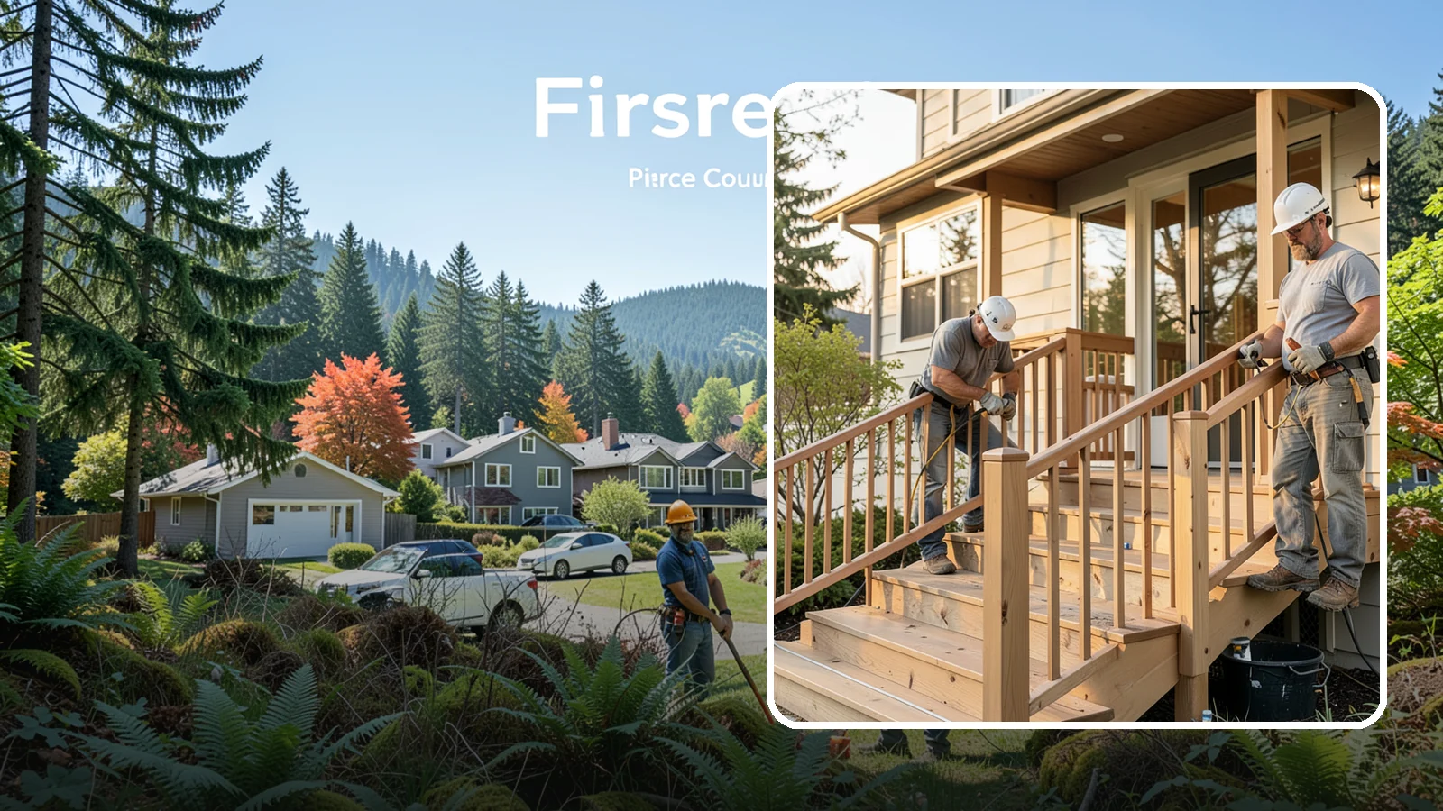 Wood Railing Installation in Fircrest, Pierce County, WA - Warm, traditional wood railings and balusters built and finished to match your home.