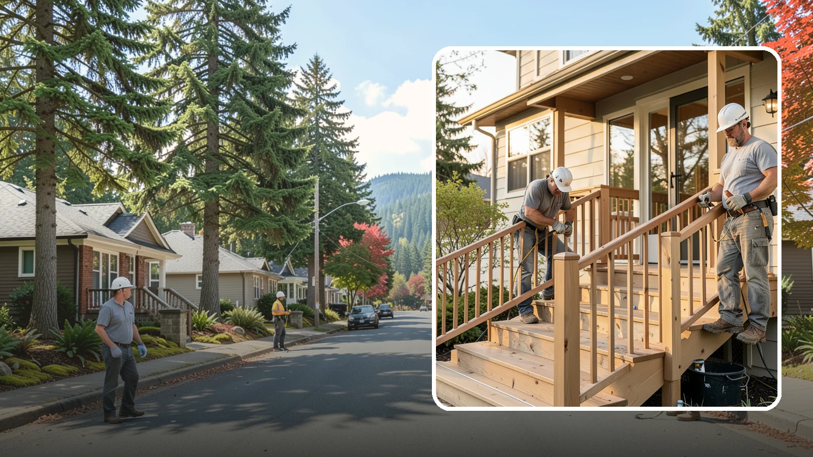 Wood Railing Installation in Hunts Point, King County, WA - Warm, traditional wood railings and balusters built and finished to match your home.