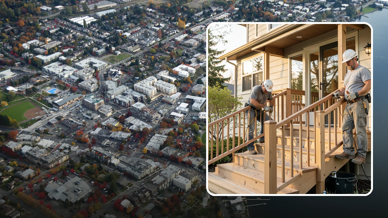 Wood Railing Installation in Kirkland, King County, WA - Warm, traditional wood railings and balusters built and finished to match your home.