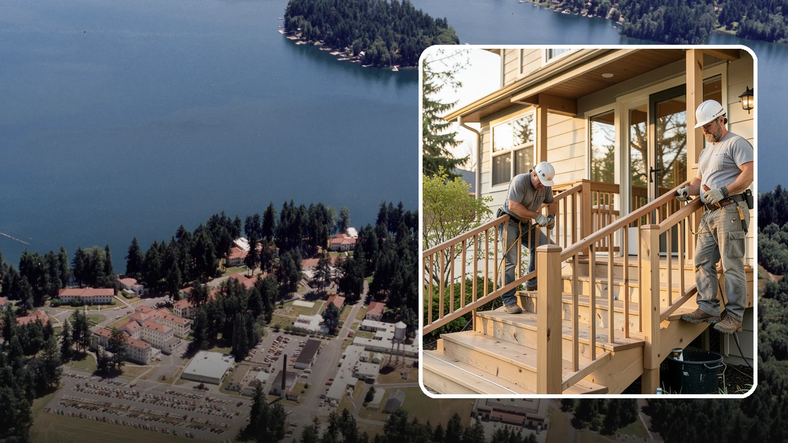 Wood Railing Installation in Lakewood, Pierce County, WA - Warm, traditional wood railings and balusters built and finished to match your home.