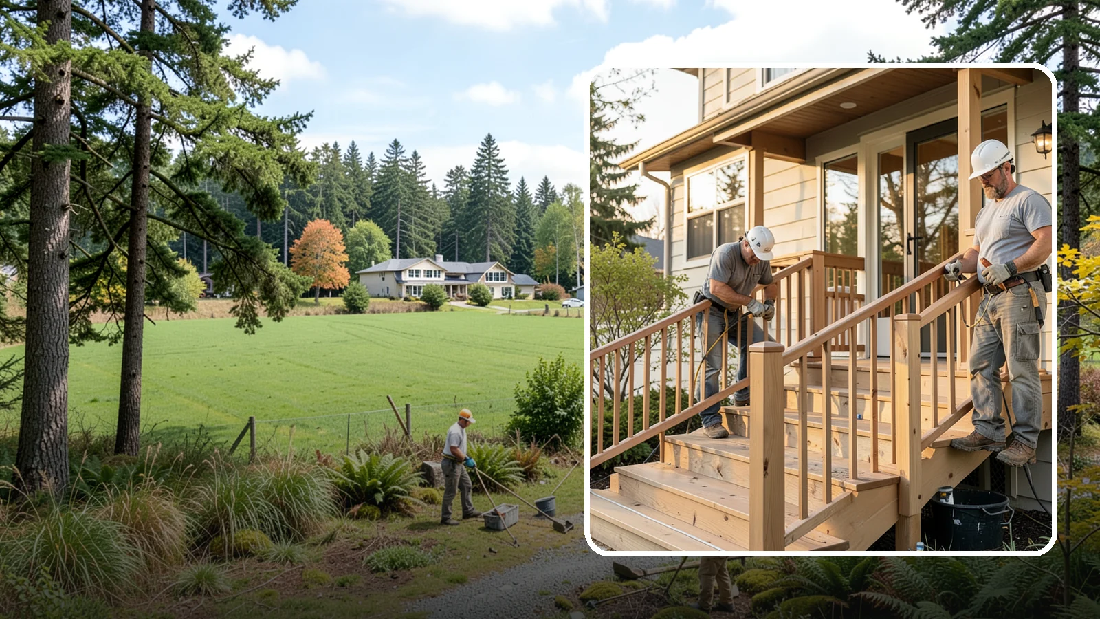 Wood Railing Installation in Lyman, Skagit County, WA - Warm, traditional wood railings and balusters built and finished to match your home.
