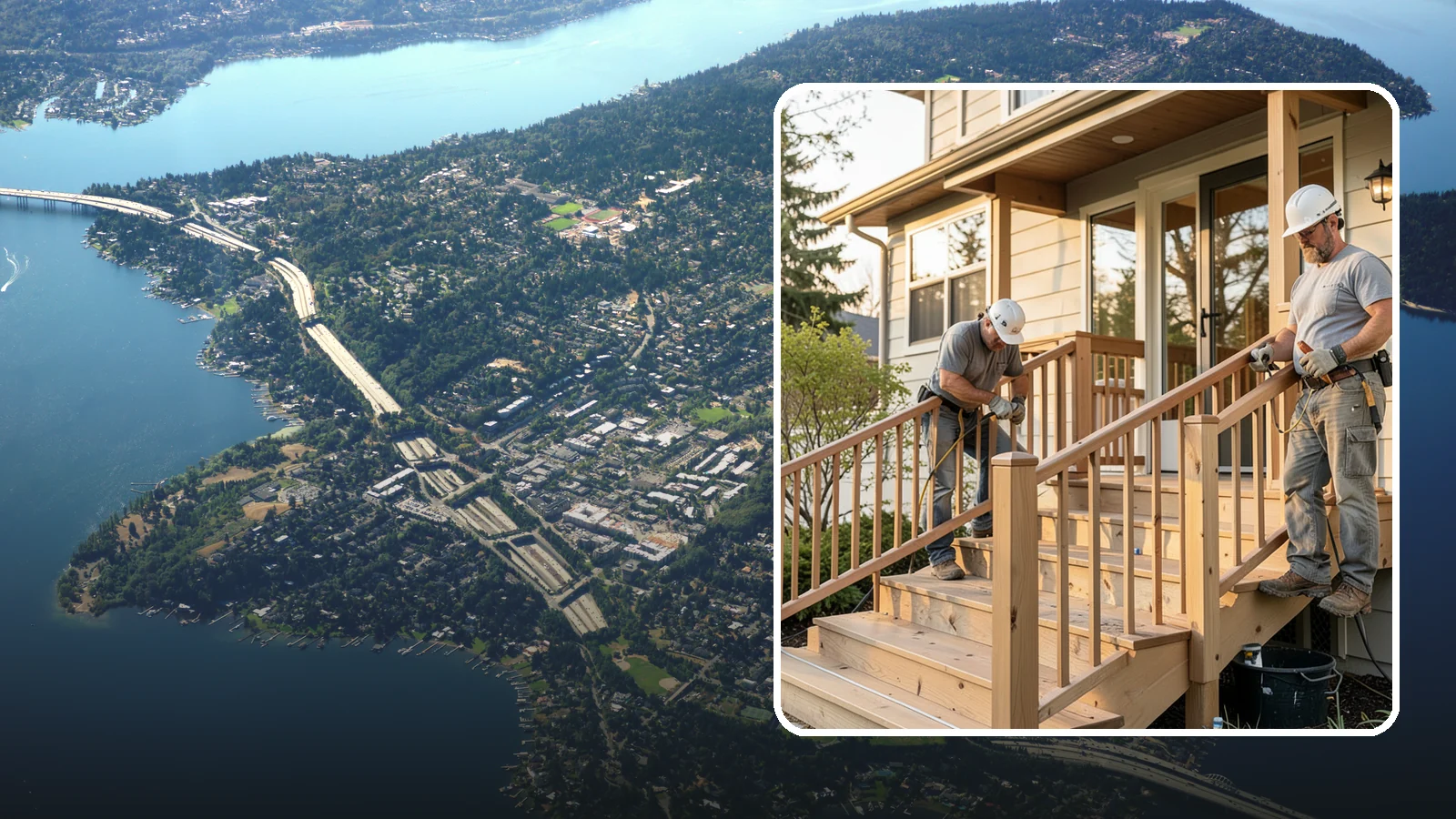 Wood Railing Installation in Mercer Island, King County, WA - Warm, traditional wood railings and balusters built and finished to match your home.