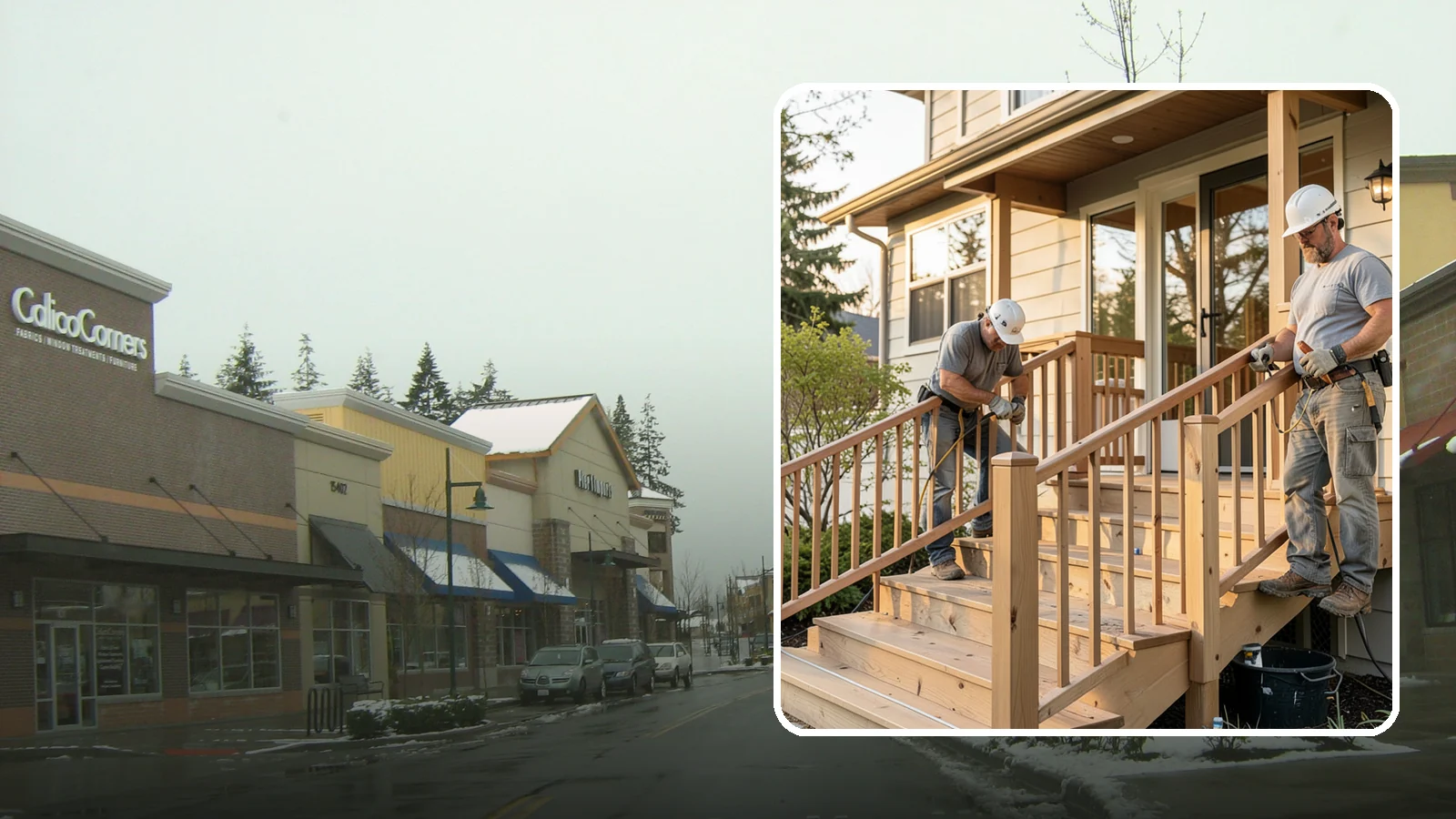 Wood Railing Installation in Mill Creek, Snohomish County, WA - Warm, traditional wood railings and balusters built and finished to match your home.