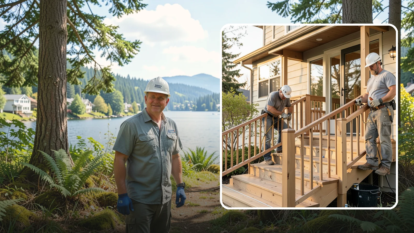 Wood Railing Installation in Milton, King County, WA - Warm, traditional wood railings and balusters built and finished to match your home.