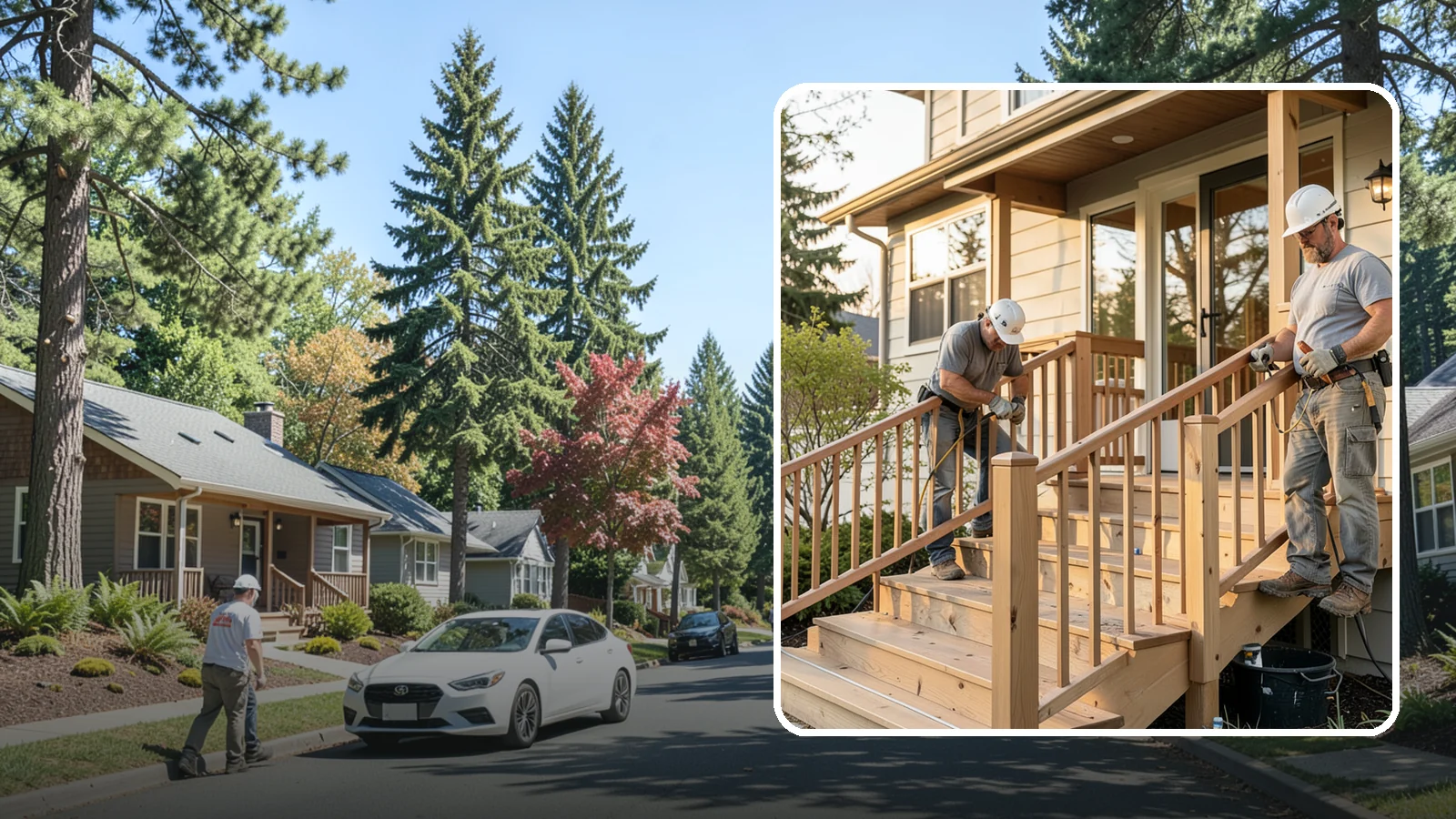 Wood Railing Installation in Orting, Pierce County, WA - Warm, traditional wood railings and balusters built and finished to match your home.