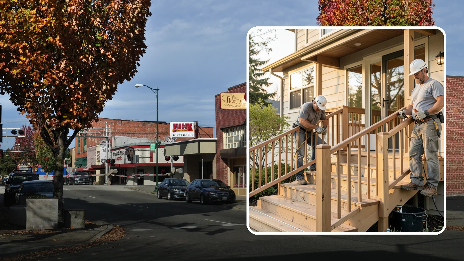 Wood Railing Installation in Puyallup, Pierce County, WA - Warm, traditional wood railings and balusters built and finished to match your home.