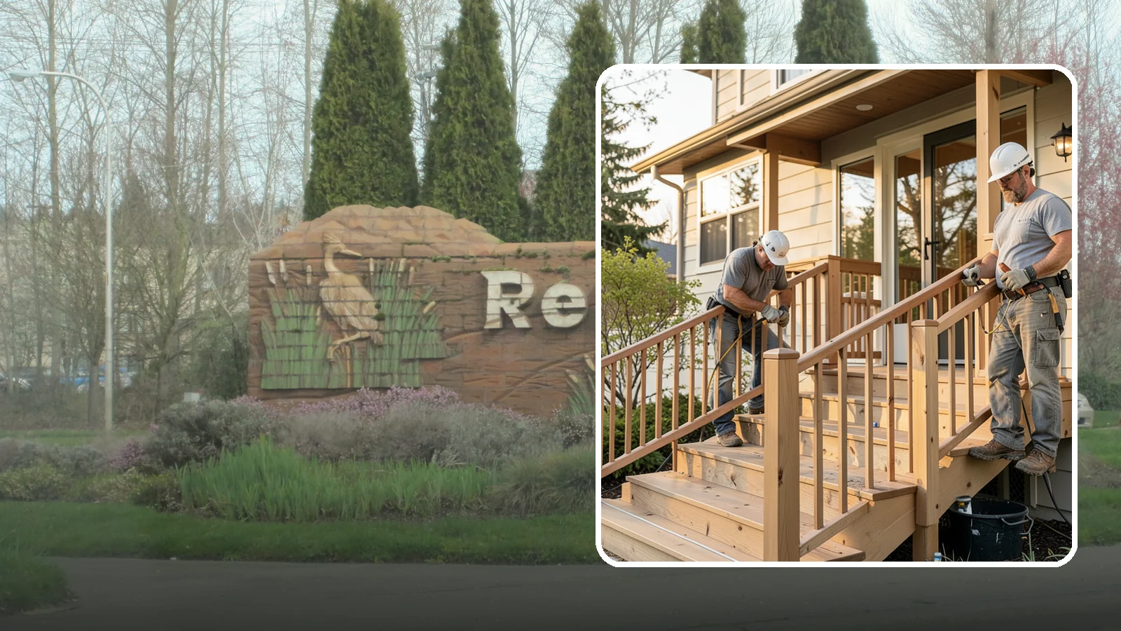 Wood Railing Installation in Renton, King County, WA - Warm, traditional wood railings and balusters built and finished to match your home.