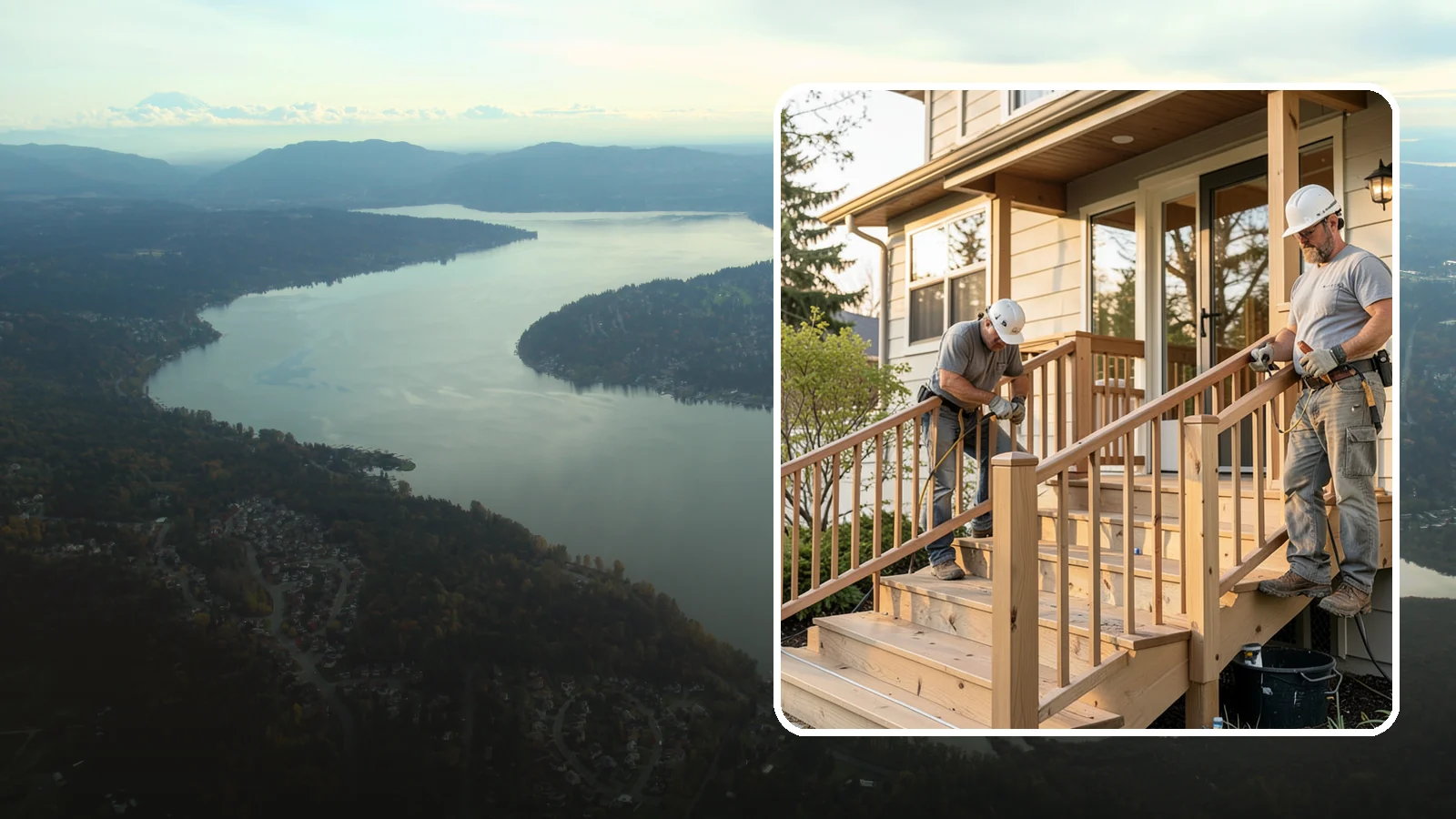 Wood Railing Installation in Sammamish, King County, WA - Warm, traditional wood railings and balusters built and finished to match your home.