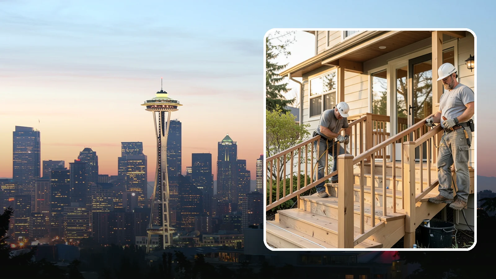 Wood Railing Installation in Seattle, King County, WA - Warm, traditional wood railings and balusters built and finished to match your home.