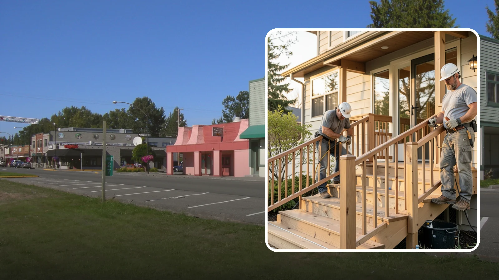Wood Railing Installation in Snoqualmie, King County, WA - Warm, traditional wood railings and balusters built and finished to match your home.