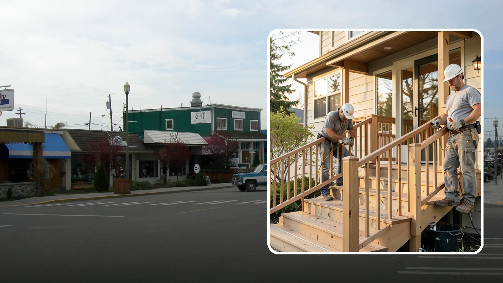 Wood Railing Installation in Stanwood, Snohomish County, WA - Warm, traditional wood railings and balusters built and finished to match your home.