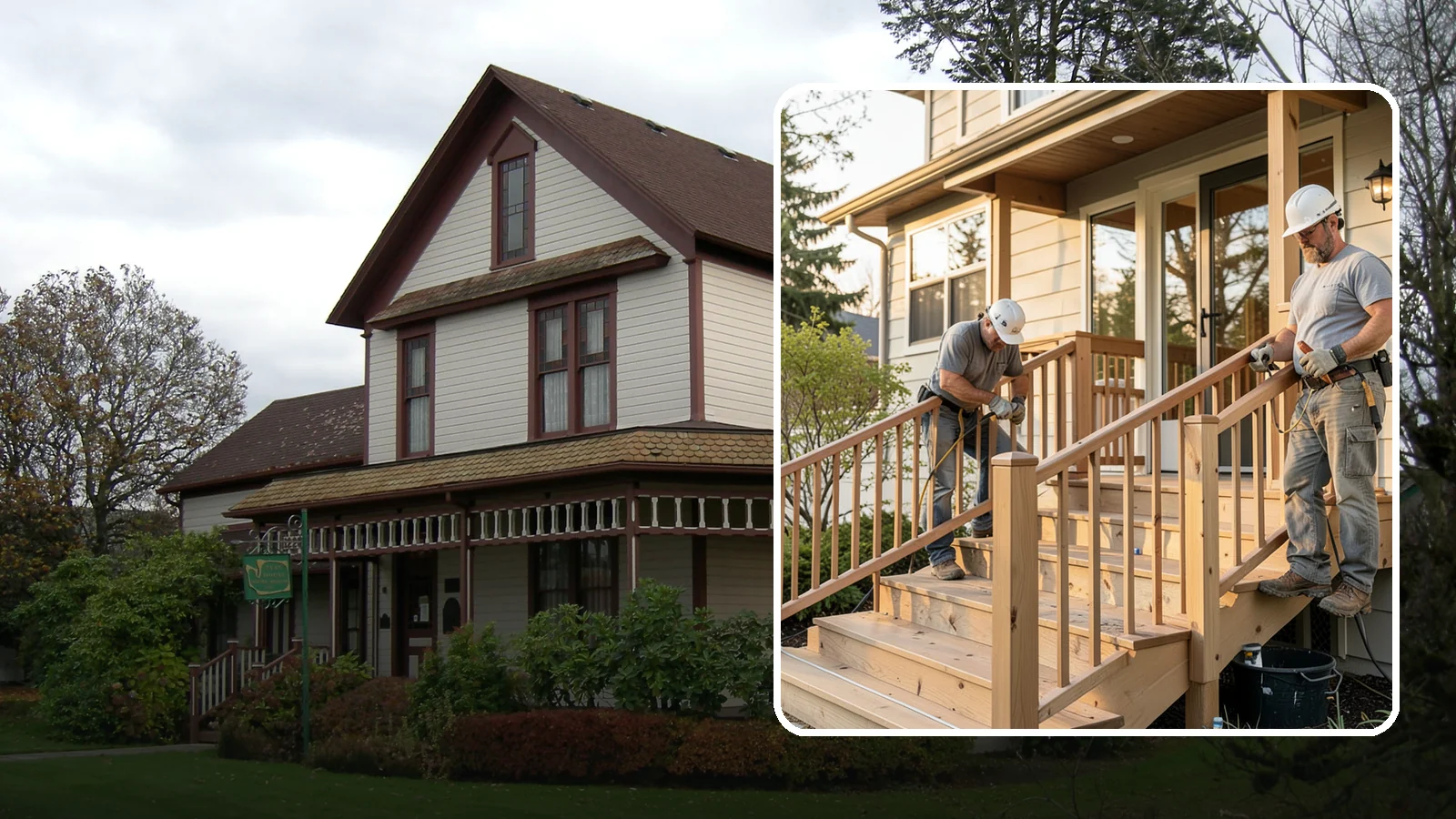 Wood Railing Installation in Sumner, Pierce County, WA - Warm, traditional wood railings and balusters built and finished to match your home.