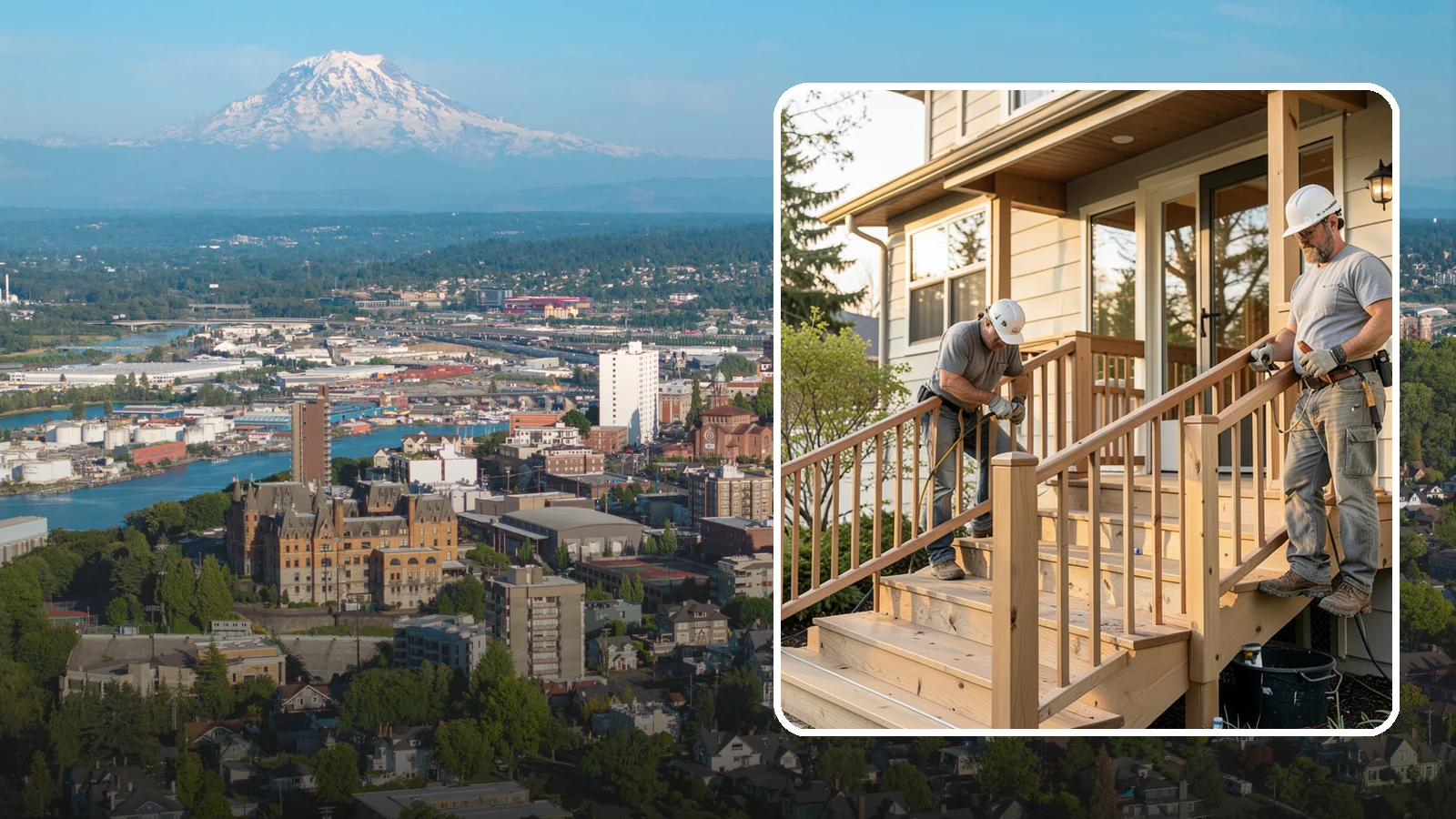 Wood Railing Installation in Tacoma, Pierce County, WA - Warm, traditional wood railings and balusters built and finished to match your home.