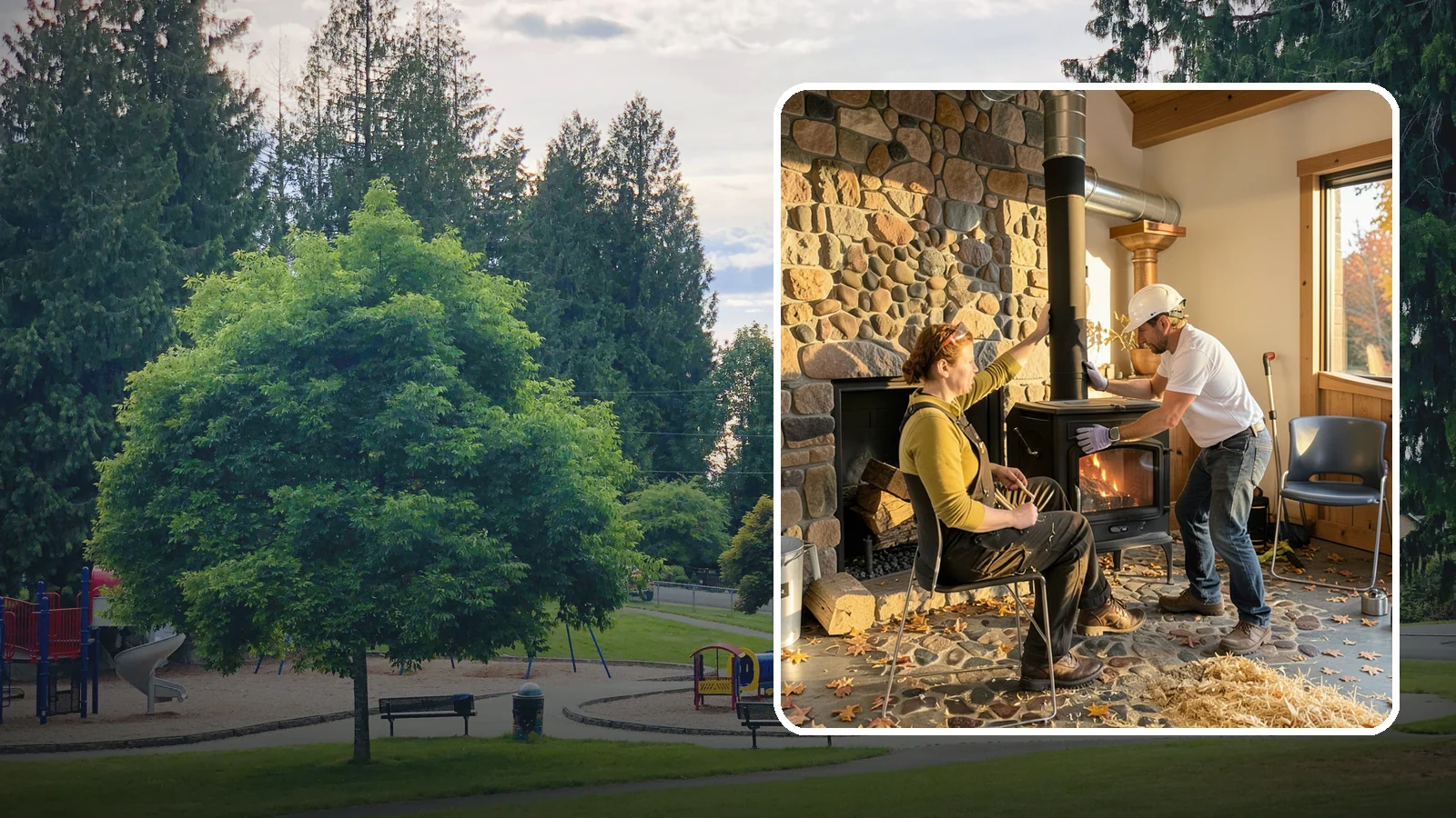 Wood Stove Installation in Bonney Lake, Pierce County, WA - EPA-certified wood stoves installed with safe clearances and code-approved chimney systems.