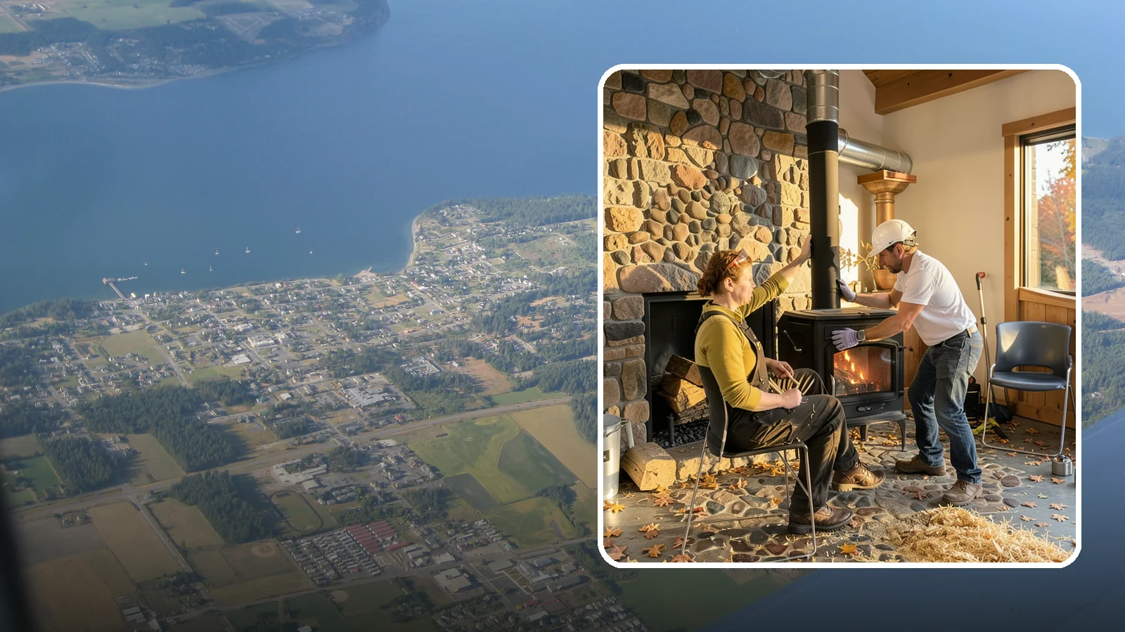 Wood Stove Installation in Coupeville, Island County, WA - EPA-certified wood stoves installed with safe clearances and code-approved chimney systems.