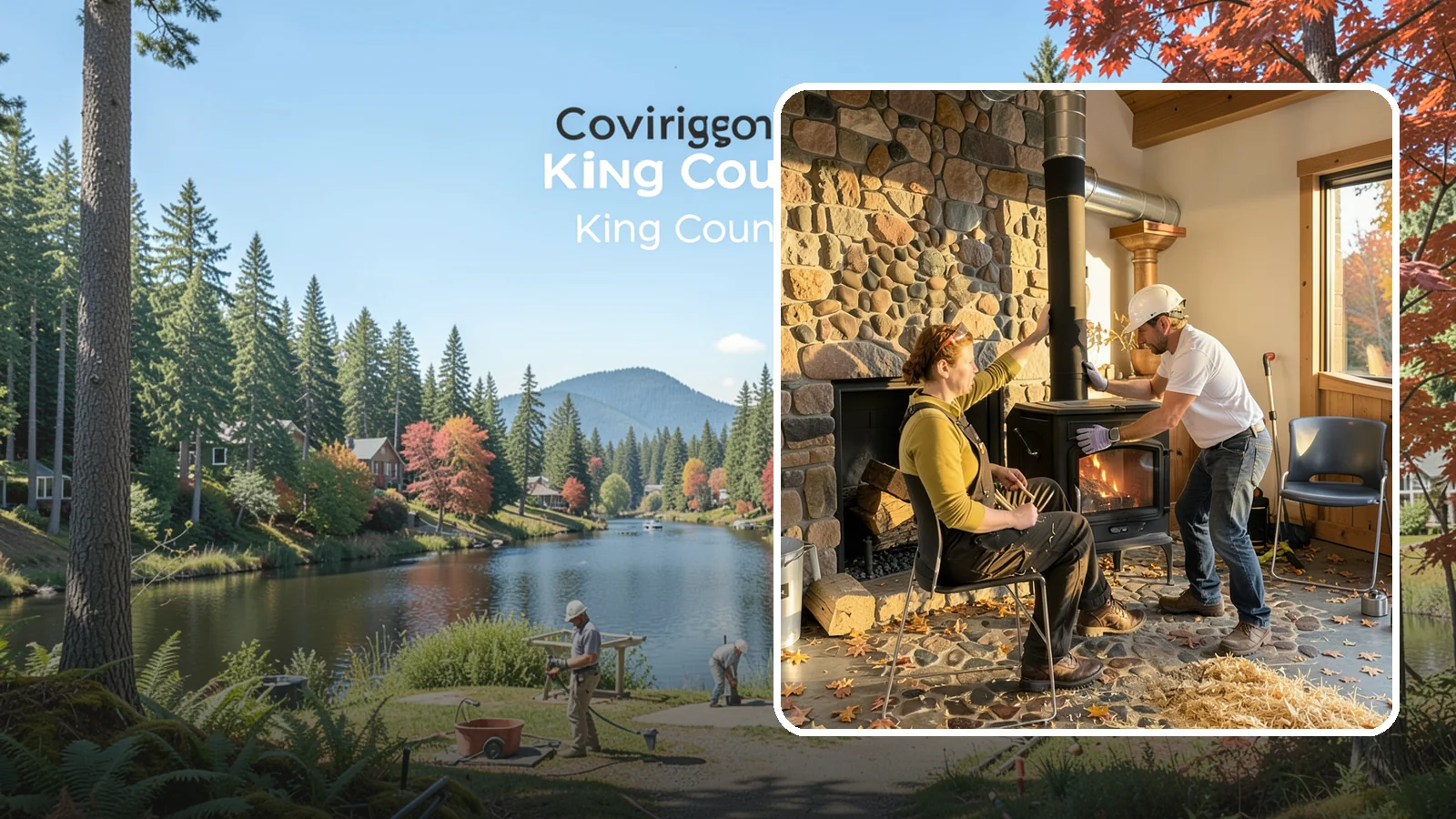 Wood Stove Installation in Covington, King County, WA - EPA-certified wood stoves installed with safe clearances and code-approved chimney systems.