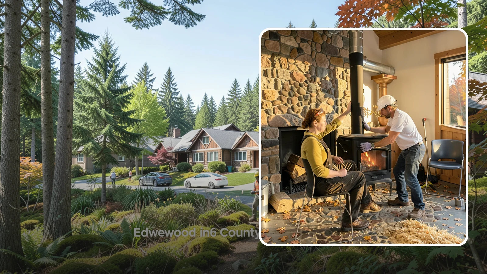 Wood Stove Installation in Edgewood, Pierce County, WA - EPA-certified wood stoves installed with safe clearances and code-approved chimney systems.