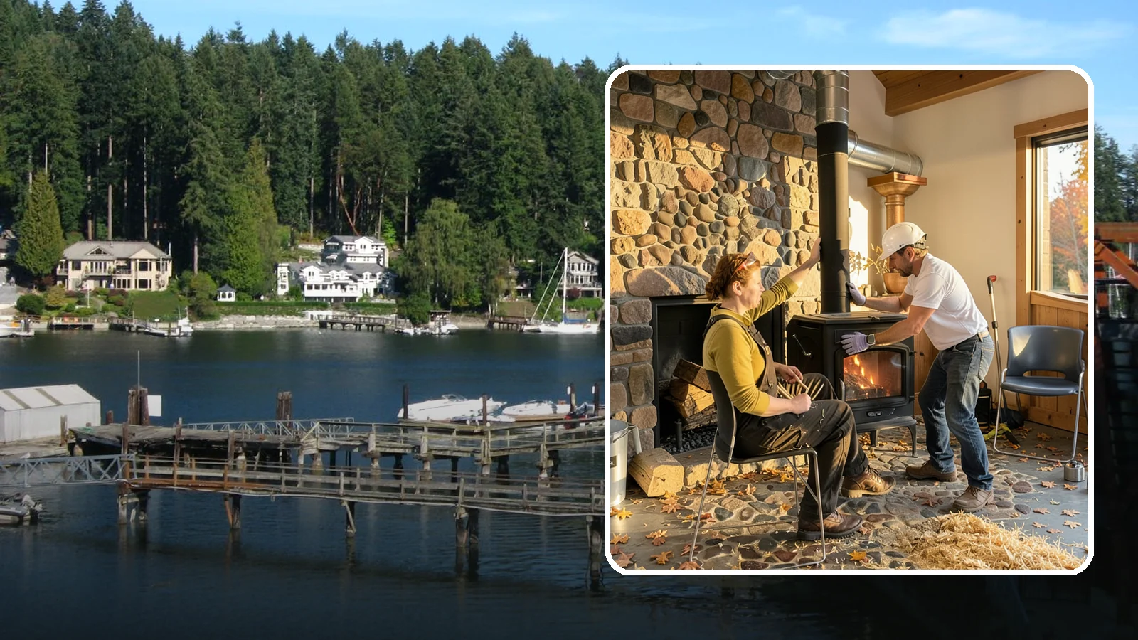 Wood Stove Installation in Gig Harbor, Pierce County, WA - EPA-certified wood stoves installed with safe clearances and code-approved chimney systems.