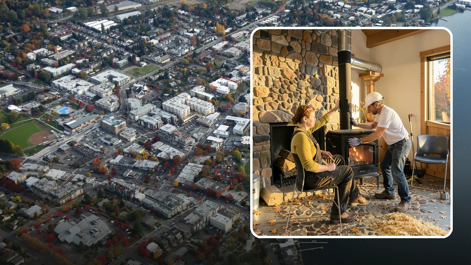Wood Stove Installation in Kirkland, King County, WA - EPA-certified wood stoves installed with safe clearances and code-approved chimney systems.