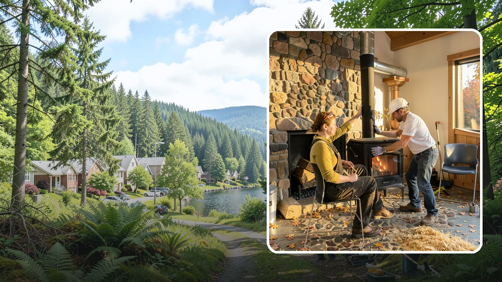 Wood Stove Installation in Lake Forest Park, King County, WA - EPA-certified wood stoves installed with safe clearances and code-approved chimney systems.