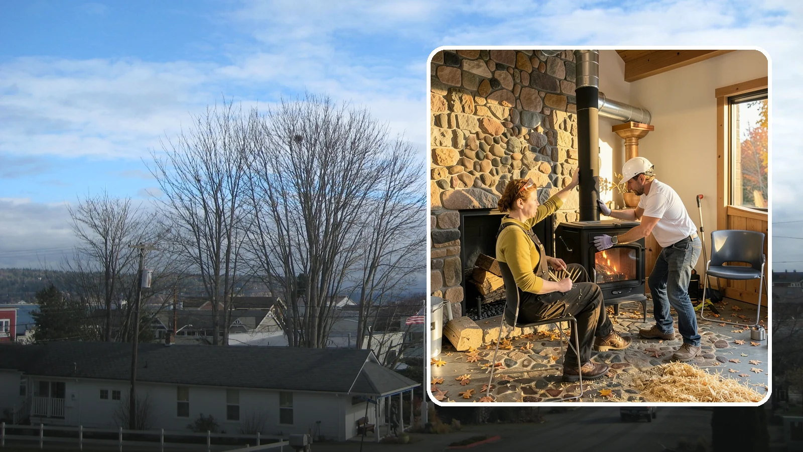 Wood Stove Installation in Langley, Island County, WA - EPA-certified wood stoves installed with safe clearances and code-approved chimney systems.