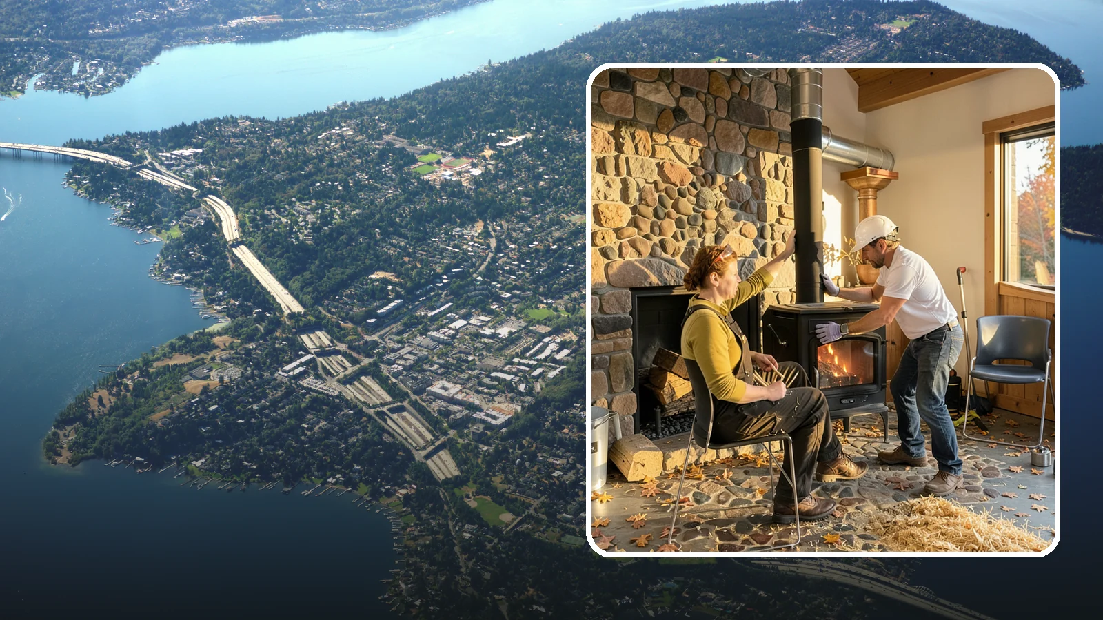 Wood Stove Installation in Mercer Island, King County, WA - EPA-certified wood stoves installed with safe clearances and code-approved chimney systems.