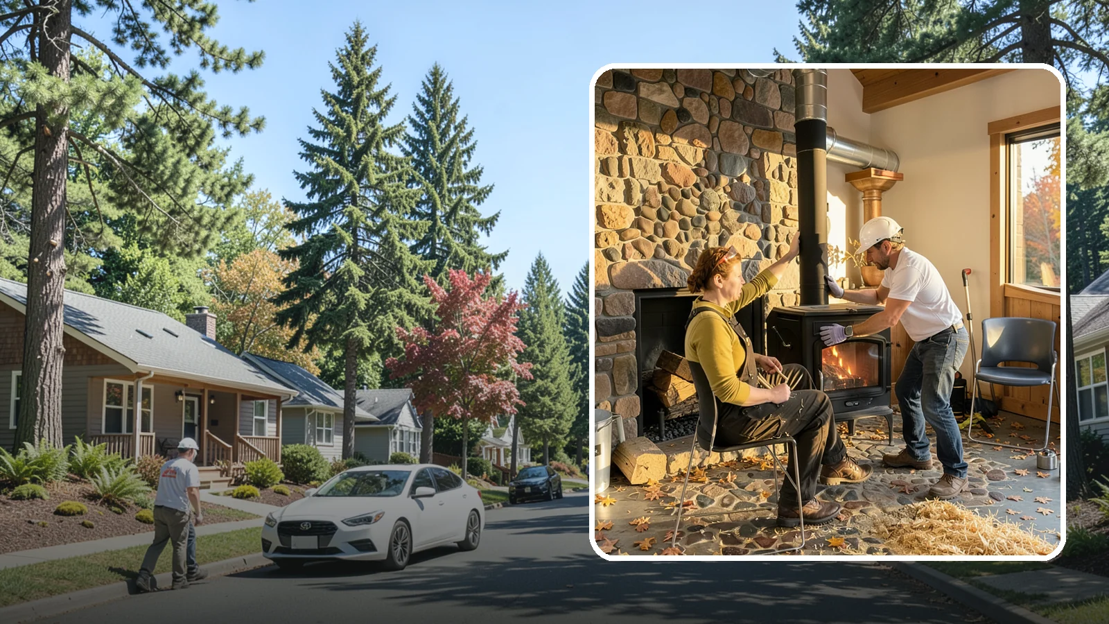 Wood Stove Installation in Orting, Pierce County, WA - EPA-certified wood stoves installed with safe clearances and code-approved chimney systems.