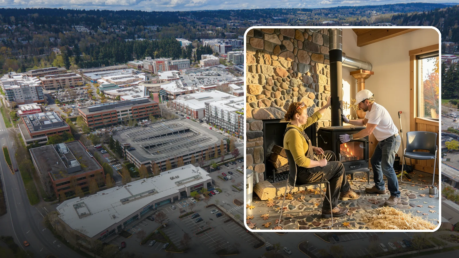 Wood Stove Installation in Redmond, King County, WA - EPA-certified wood stoves installed with safe clearances and code-approved chimney systems.