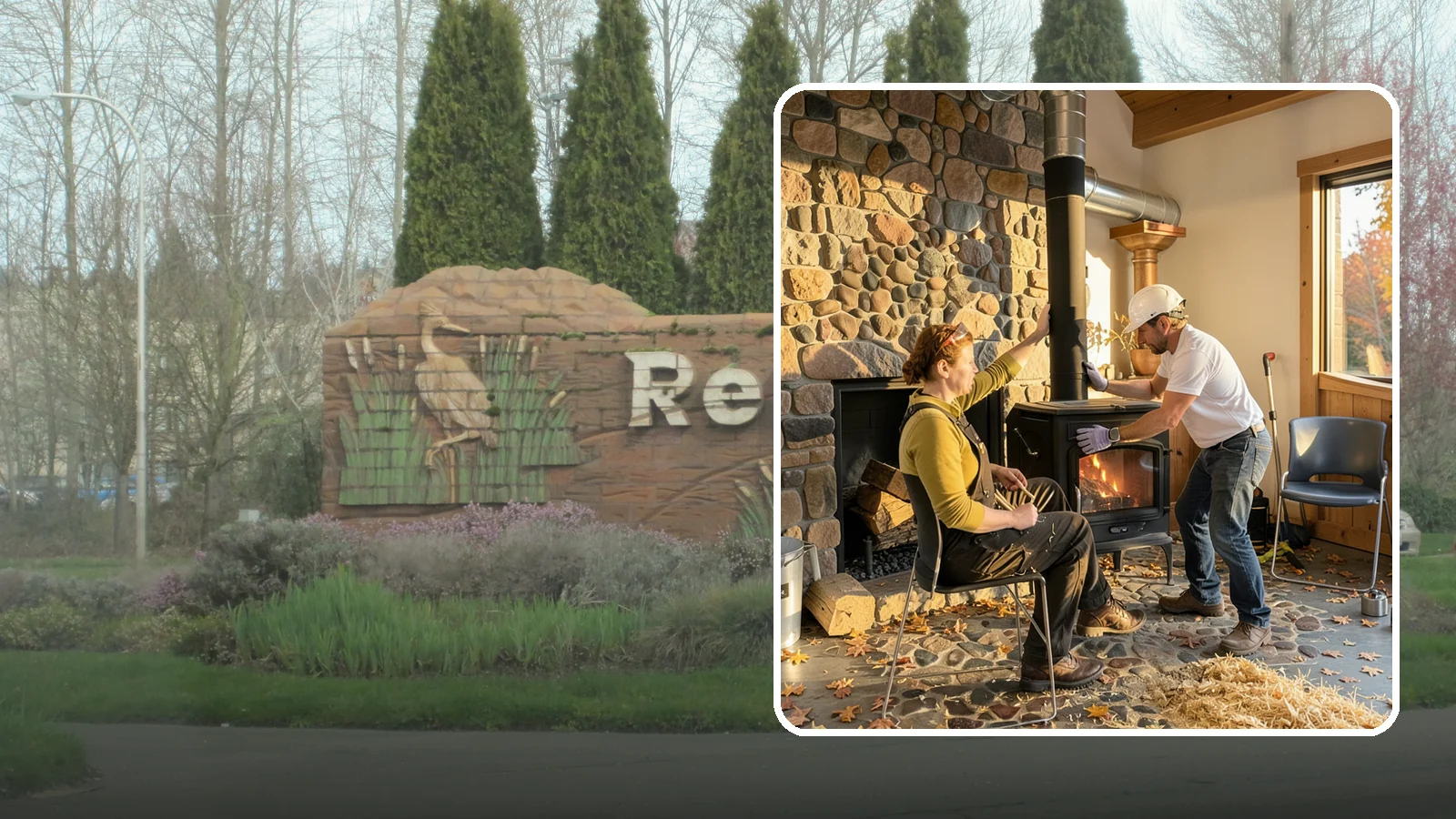 Wood Stove Installation in Renton, King County, WA - EPA-certified wood stoves installed with safe clearances and code-approved chimney systems.