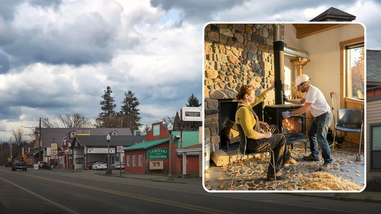 Wood Stove Installation in Roy, Pierce County, WA - EPA-certified wood stoves installed with safe clearances and code-approved chimney systems.