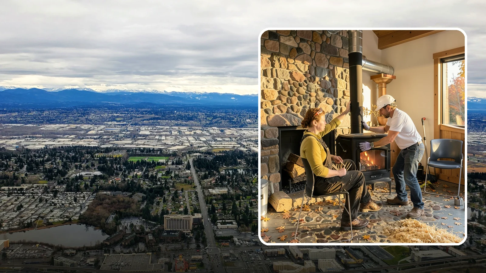 Wood Stove Installation in SeaTac, King County, WA - EPA-certified wood stoves installed with safe clearances and code-approved chimney systems.