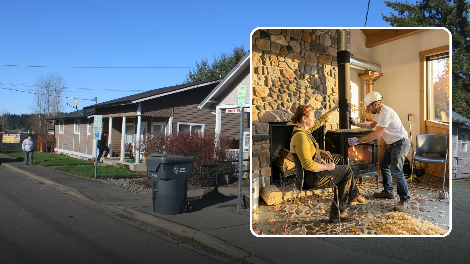 Wood Stove Installation in South Prairie, Pierce County, WA - EPA-certified wood stoves installed with safe clearances and code-approved chimney systems.